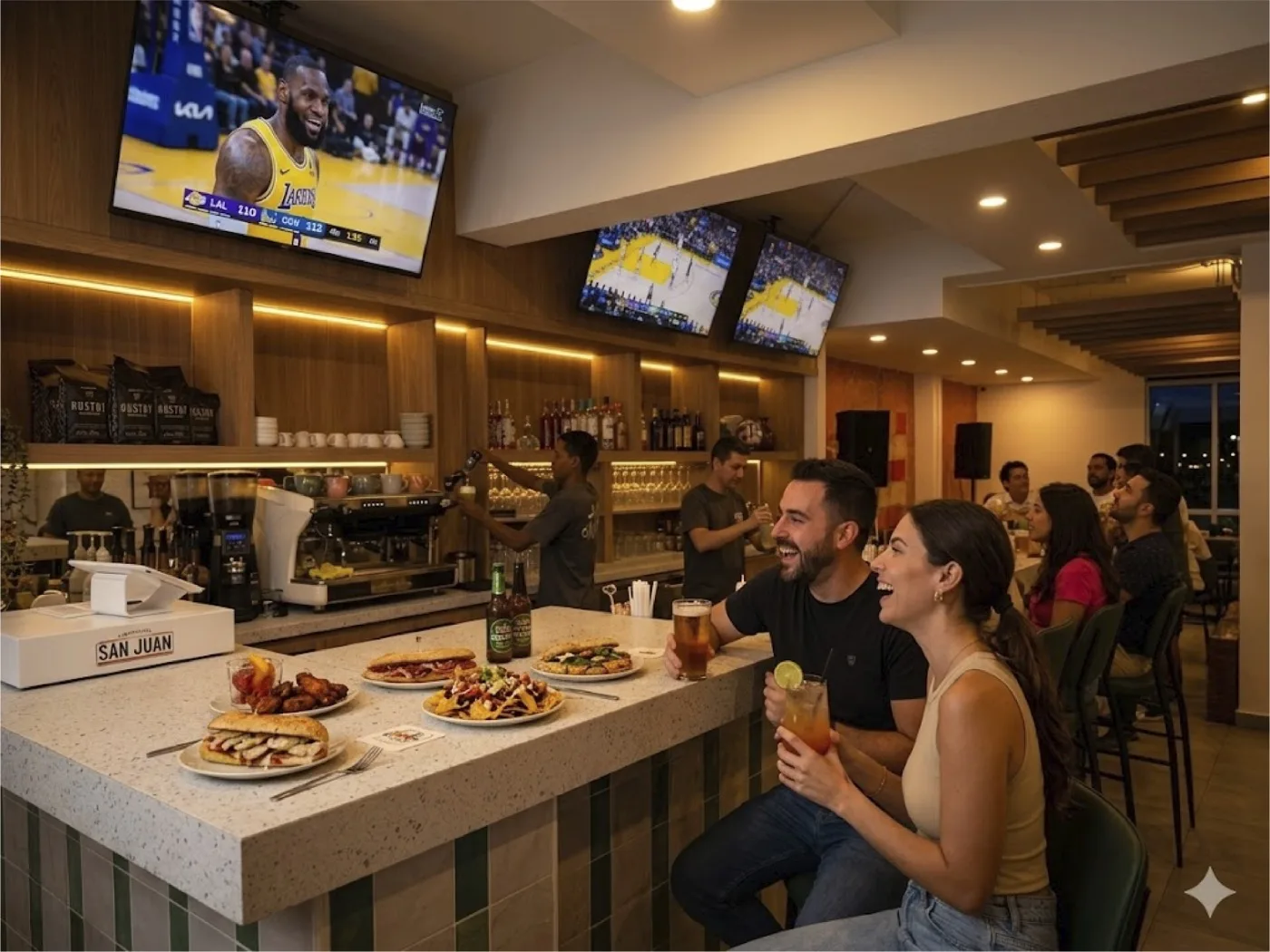 Fefis bar with guests watching sports